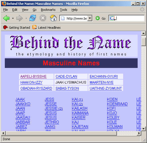 List of names from BehindTheName.com