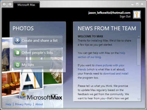 Microsoft Max home screen