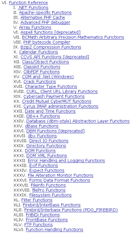 PHP Manual Function list (partial - click for the complete monstrosity)