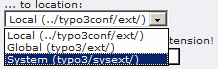 Menu to choose install location